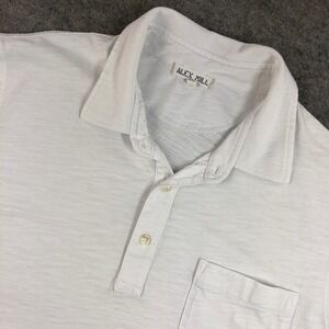 Alex Mill Polo Shirt Mens XL (Fits Med) White Cotton Blend Pocket Short Sleeve
